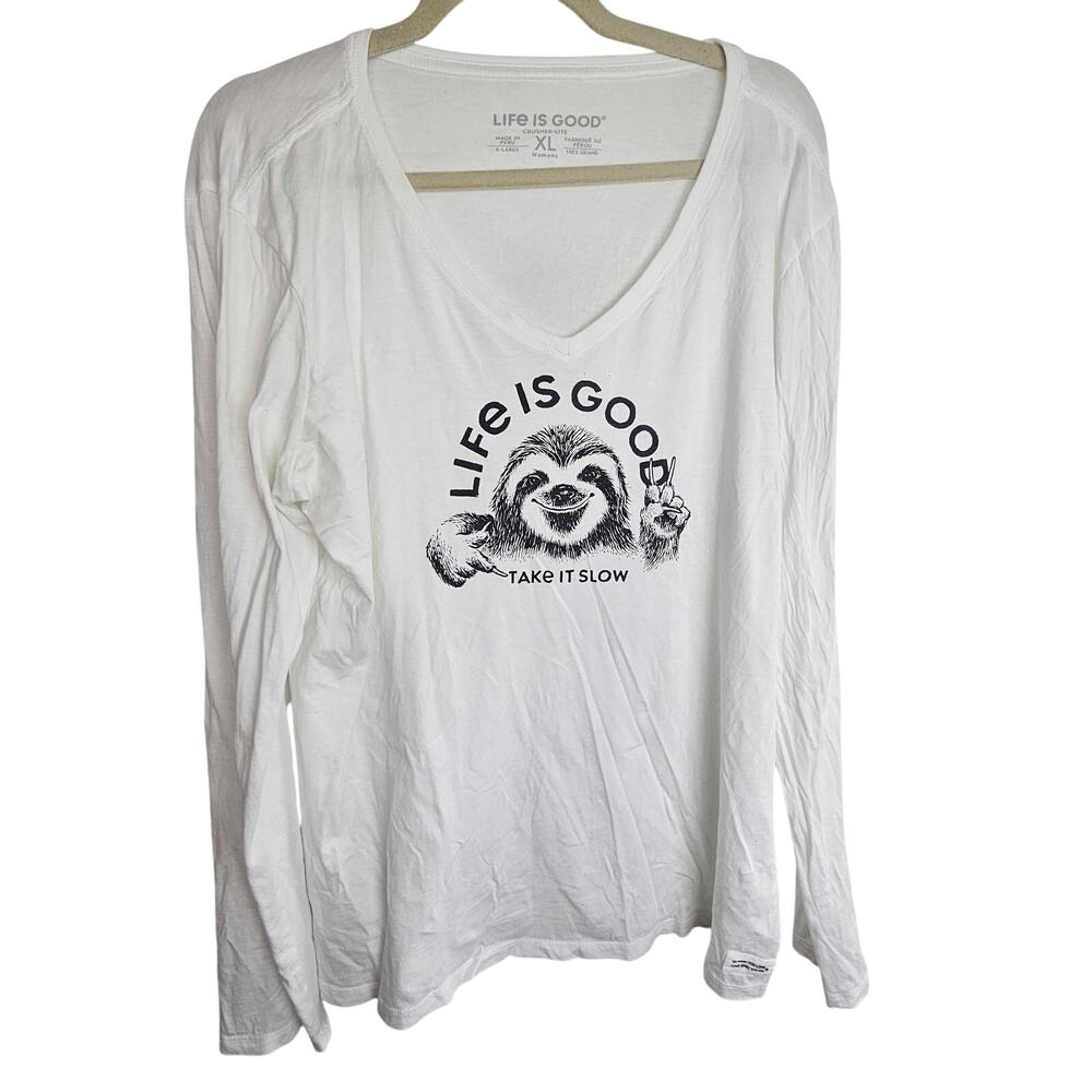 Life Is Good Womens Crusher Lite T-Shirt XL Capybara Take It Slow Stretch Cotton